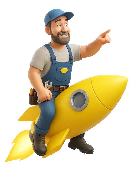 Illustration of a tradesman launching with Yellow Rocket